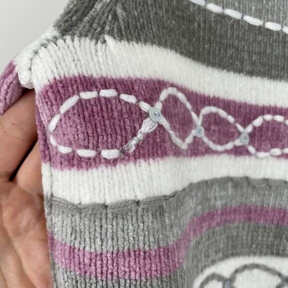 VTG Alfred Dunner Sweater LP Purple White Striped Chenille Pullover Grandma - Picture 15 of 15